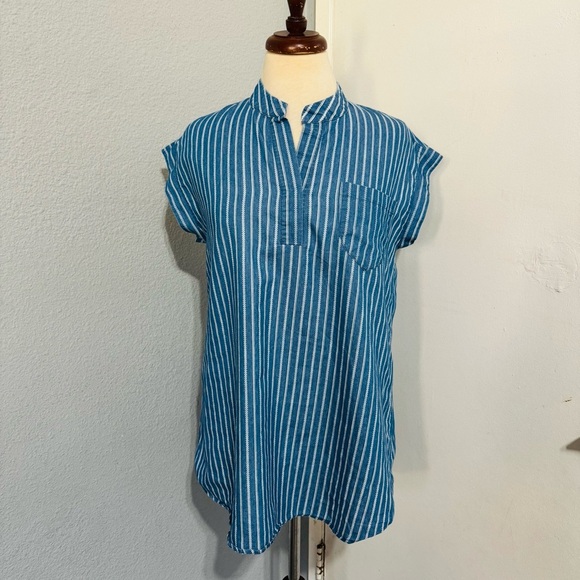 Weekend Suzanne Betro Blue Striped Women's Relaxed Tunic Loungewear Top Size S - Picture 4 of 15